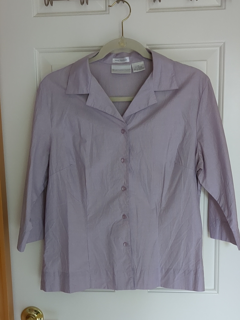 Worthington Lavender Three Quarter Sleeve Button-Down Shirt